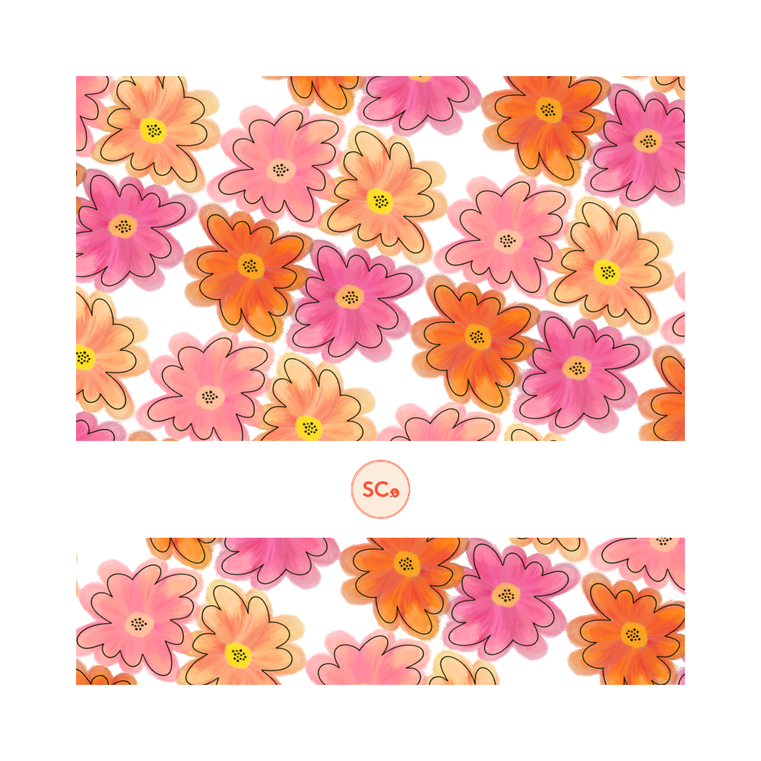 1-Main seamless pattern Painted Groovy Flowers Pattern | Transparent Background