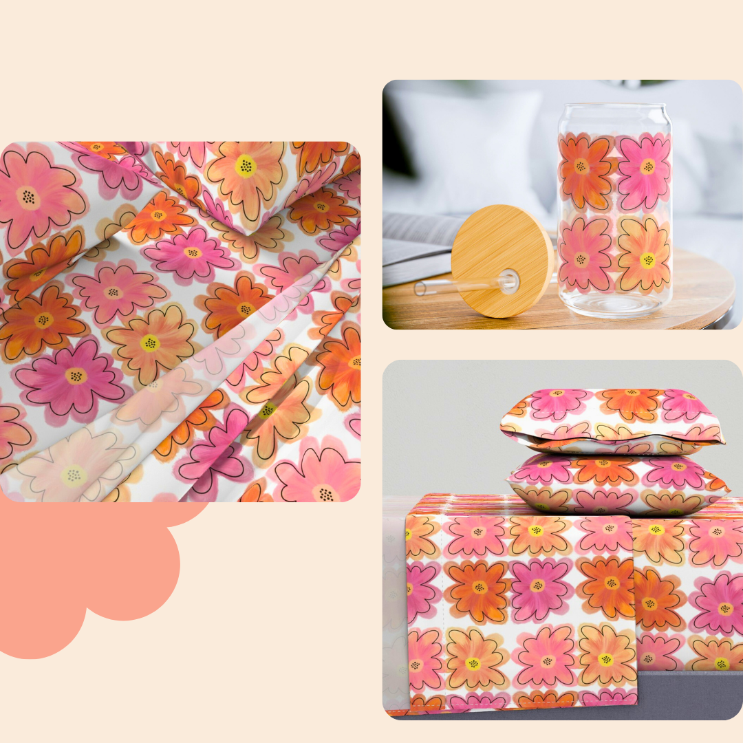 3-Pattern on products Painted Groovy Flowers Pattern | Transparent Background - Image 3
