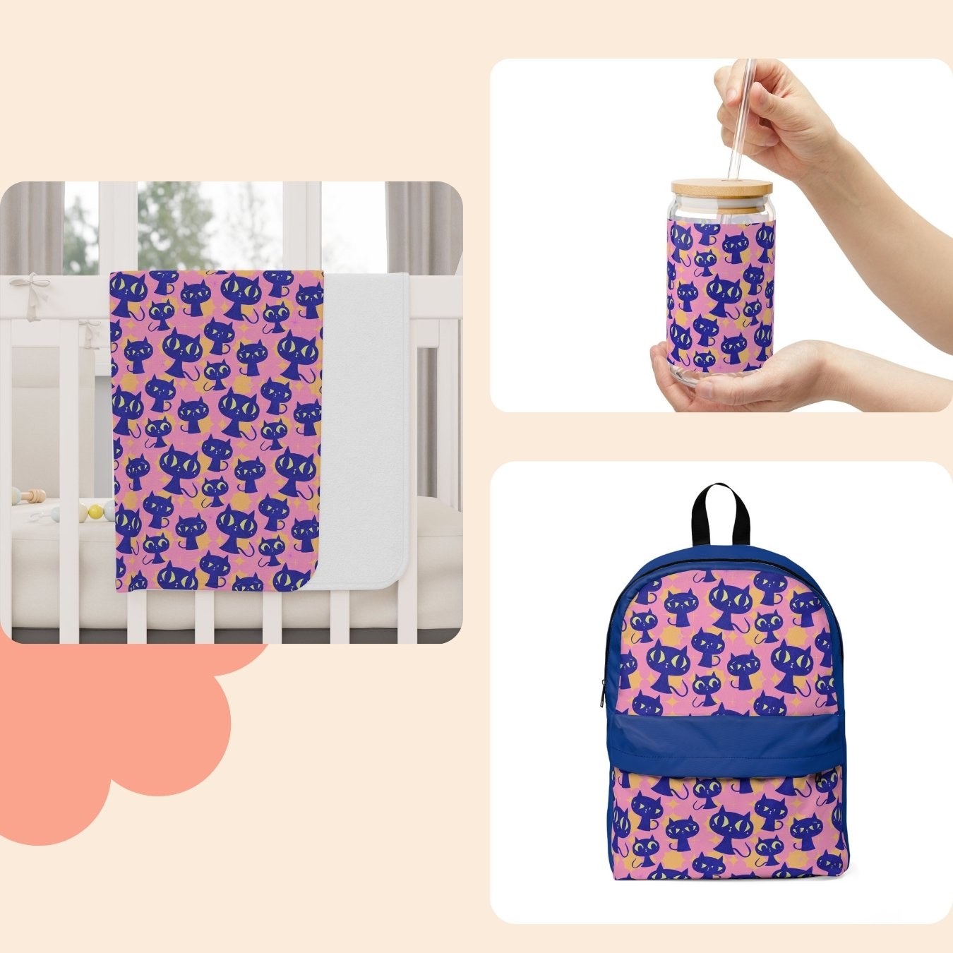 3-Zoom in Images Whimsical Midcentury Cats Pattern - Image 2
